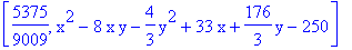 [5375/9009, x^2-8*x*y-4/3*y^2+33*x+176/3*y-250]